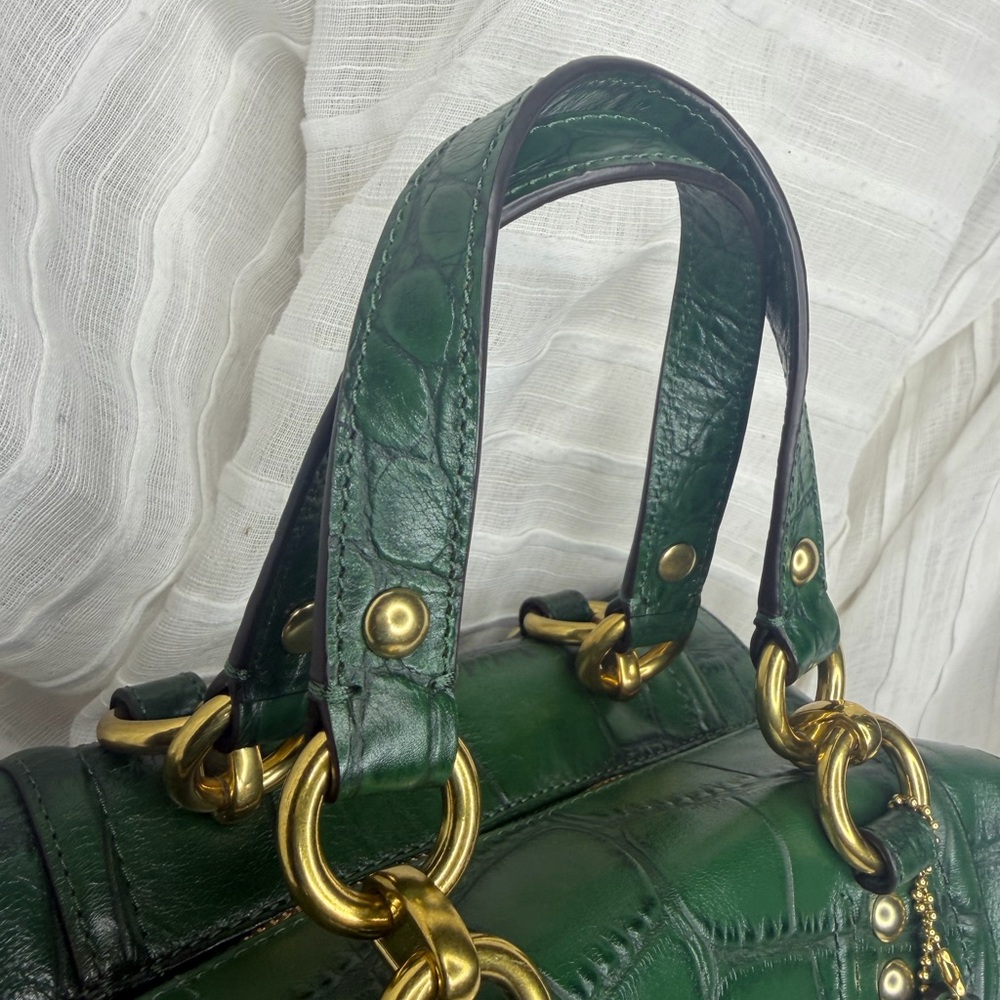 Coach Ashley Green Croc Embossed Shoulder / Handbag / Convertible Satchel • EUC - Picture 7 of 13